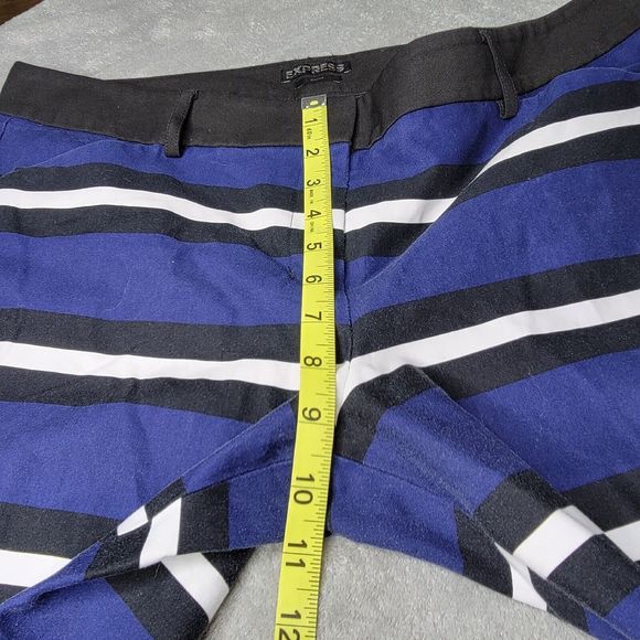 Express Editor Blue/Black/White striped Ankle Pants Size 12R - Picture 7 of 8